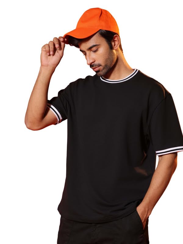 Image of SUBTRACT Round Neck Oversized T Shirt for Men | 100% Organic Cotton Oversized Tshirt | Contrast Rib Details & Comfort Fit