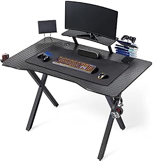Yaheetech Computer Desk Gaming Desk Office Work Table Gaming Table Movable Writing Desk Sturdy Steel Frame with Headphone Storage for Home Office,Black