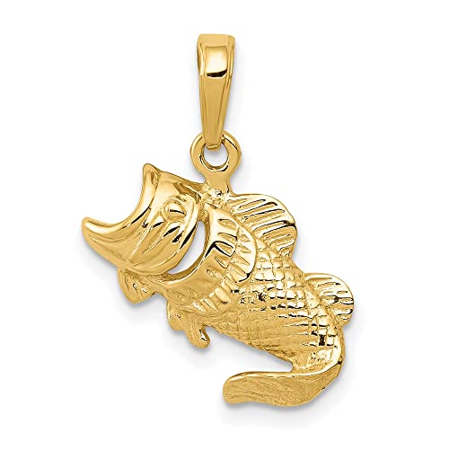 10k Yellow Gold Bass Fish Pendant with Fin and Scale Detail, Realistic Largemouth Design, Fishing Charm for Men or Unisex, Gold Angler Jewelry, Sport Necklace for Outdoorsman or Hobbyist