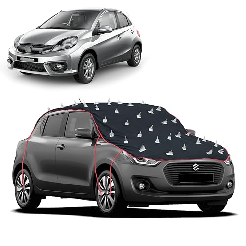 Image of Dog Protection Spike Car Cover for Honda Brio Bonnet to Roof Easy Installation with 4 Elastic Hook Strap | Anti-Scratch Soft Cotton Inner | Complete Protection from Street Dogs & Monkeys
