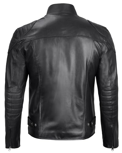 Image of Blingsoul Stylish Black & Brown Cafe Racer Leather Jacket For Men - Real Lambskin Leather Motorcycle Jacket Mens