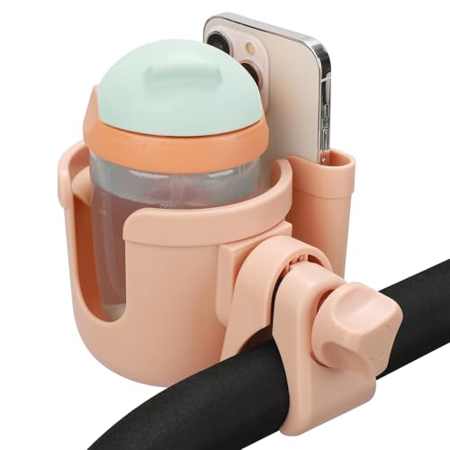 Image of Accmor Stroller Cup Holder with Phone Holder, Bike Cup Holder, Universal Cup Holder for Uppababy Nuna Doona Strollers, 2-in-1 Cup Holder for Walker, Wheelchair, Scooter