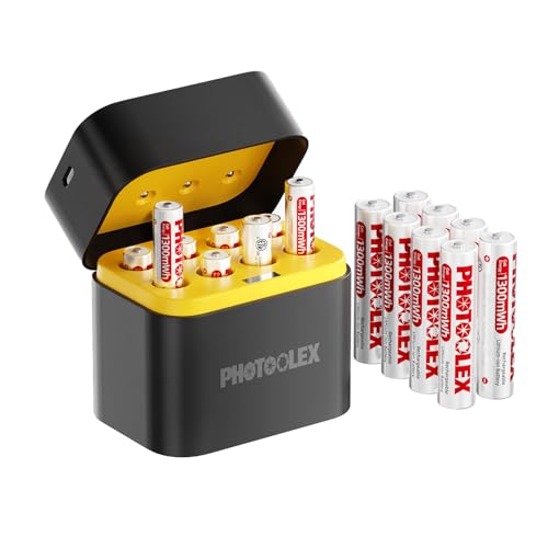 PHOTOOLEX Piles Rechargeables AAA Lithium (Lot de 16) avec Chargeur, 1300mWh Triple A 1,5V Puissance de Sortie élevée Pile AAA Li-ION Batterie, 1600+ Cycles,...