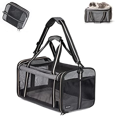 MO HAPPY Large Cat Carrier for Medium Large Cats Small Dogs ,Elevated Cat Bed, Collapsible Pet Carrier with Big Space,4 Mesh Windows,3 Open Doors,Washable Soft Pad for Comfortable Travelling