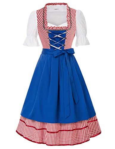 Costume Dirndl pour femme Oktoberfest coupe ajustable avec laçage et tablier satiné