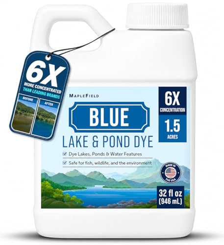 Maplefield 6X Concentrated Blue Pond & Lake Dye - Long-Lasting Color Treats 1.5 Acres per Gallon Pond Dye Concentrate - Fish-Friendly Easy-Apply Water Feature Color - 32 Fl Oz Pack of 1