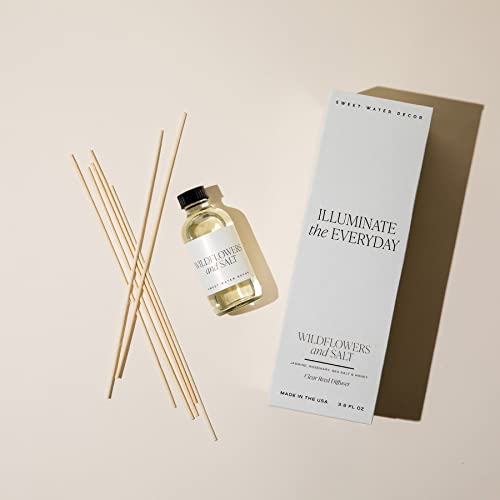 Image of Sweet Water Decor Wildflowers and Salt Reed Diffuser Set - Lemon, Rosemary, and Leafy Green Scented Diffusers - Scent Diffusers for Home, Long Lasting Fragrance, Made in the USA