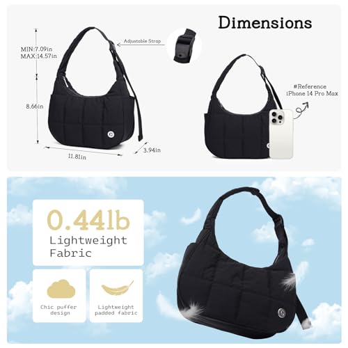 Puffer Shoulder Crescent Bag for Women Nylon Hobo Bags Purse for Women Small Quilted Bag with Adjustable Strap4