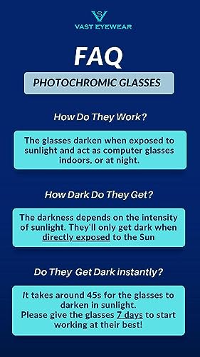 Image of Vast Photochromic Blue Cut Computer Glasses for Eye Protection | Zero Power Anti Glare & Blue Light Filter | UV Protect Specs for Men & Women| Frames| Cooling Glasses Lens