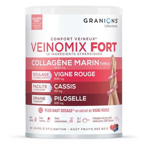 GRANIONS VEINOMIX FORT - 200g Poudre à Diluer Contre la Retention d'Eau et Les Jambes Lourdes - Vigne Rouge Circulation - Circulation Sanguine Jambes - Retention d'Eau - Vigne rouge | 200 g