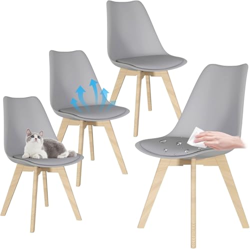 JMGJOY Lot de 4 Chaises de Salle à Manger Scandinaves, Design Ergonomique, Max 120KG, Pieds en Bois Massif Coussins en Cuir synthétique, Salon Cuisine...