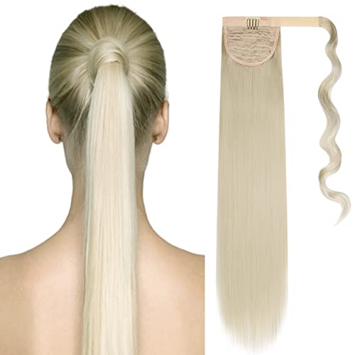 Cybelleza 55cm Postiche Queue de Cheval Extension Postiche Cheveux Naturel Queue de Cheval Lisse Synthétiques Longue Ponytail Extensions de Cheveux a Clip...