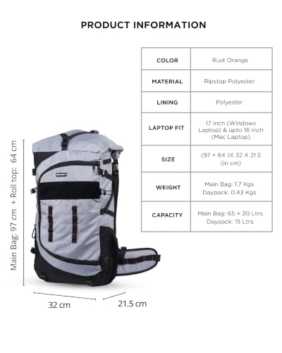 Image of CarryPro NOMAD 65L+ Travel Backpack Large Capacity Hiking & Travel Rucksack Durable Water Resistant Multi Compartment Trekking Bag with Padded Shoulder & Back Support