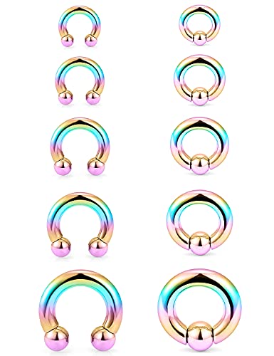 Ocptiy 6G 8G 12G 14G 16G PA Ring Horseshoe CBR Circular Barbell 316L Surgical Steel Internally Threaded Pierced Body Jewelry for Women Inner Diameter:10mm 12mm 14mm 16mm2
