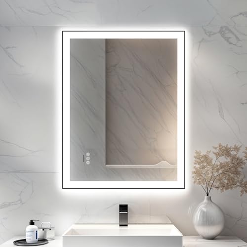 28x36'' LED Bathroom Mirror w/Light, Aluminum Frame, Dimmable Front & Backlit, Anti-Fog, Distortion...