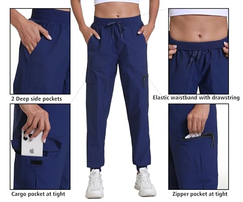 Image of Women's Joggers with Pockets, Hiking Cargo Water Resistant Lightweight Pants for Women Workout Athletic Travel Camping