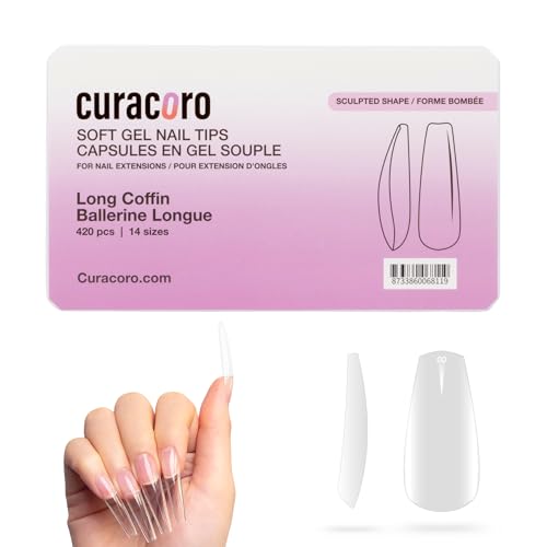 Curacoro Sculpted Long Coffin Gel Nail Tips