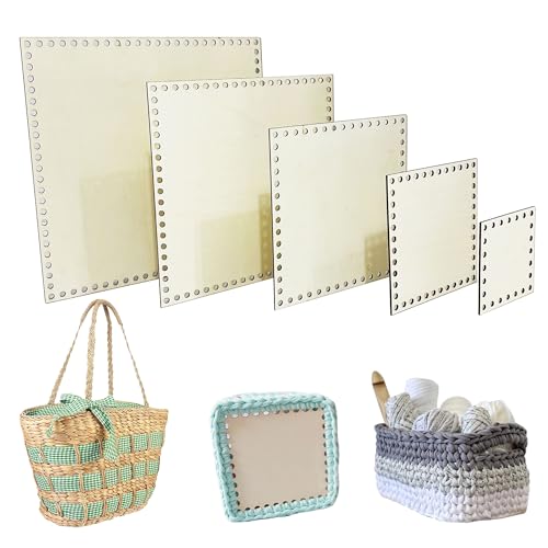 Yayatty 5 PCS Crochet Bag Bottom with Wooden Base for DIY Basket Craft Weaving Making Supplies, Square 2 - 5 PCS - Image 2
