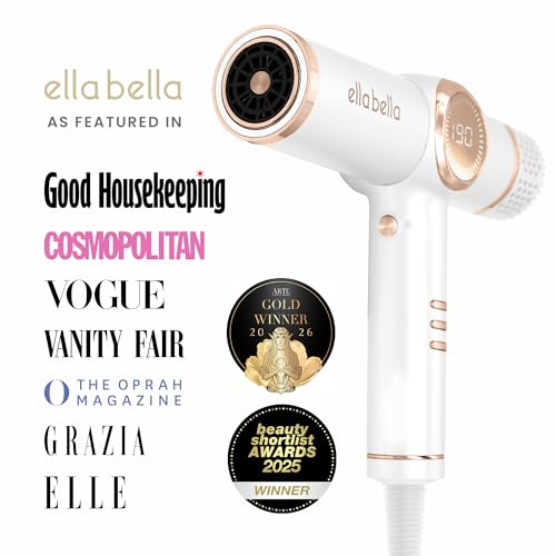 Image of ELLA BELLA Ionic Hair Dryer with Diffuser - Negative Ion Blow Dryer, Quiet