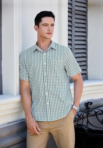 HISDERN Plaid Shirts for Men Short Sleeve Button Down Shirt Casual Formal Business Gingham Shirts with Pocket Regular Fit3