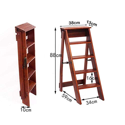 Taburete escalera plegable de 3 peldaños de madera marrón multifunción 4