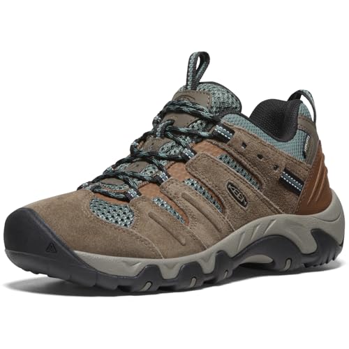 KEEN Women's Headout Low Height Waterproof All Terrain Hiking Shoes, Shitake/Dark Forest, 8