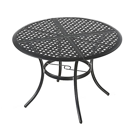 Festival Depot Patio Dinning Table With 2.04" Umbrella Hole Outdoor Metal Table With Collapsible Tabletop For Garden Poolside Deck (Round) #TOP21