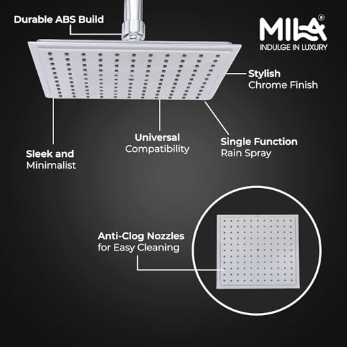 Image of Mila Sleek Rain Shower| Chrome Finish Square Overhead Shower | 210x210mm Ceiling Mounted | ABS Body| Single Function Rainfall Shower for Broad Coverage & Water Efficiency| (Without Arm)