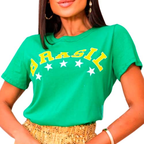 Camisa do Brasil Verde Feminina Camiseta Copa do Mundo 2022 Cor:Verde;Tamanho:Único - M (36 a 42) 5 Camisa do Brasil Verde Feminina Camiseta Copa do Mundo 2022 Cor:Verde;Tamanho:Único - M (36 a 42) - Imagem 5