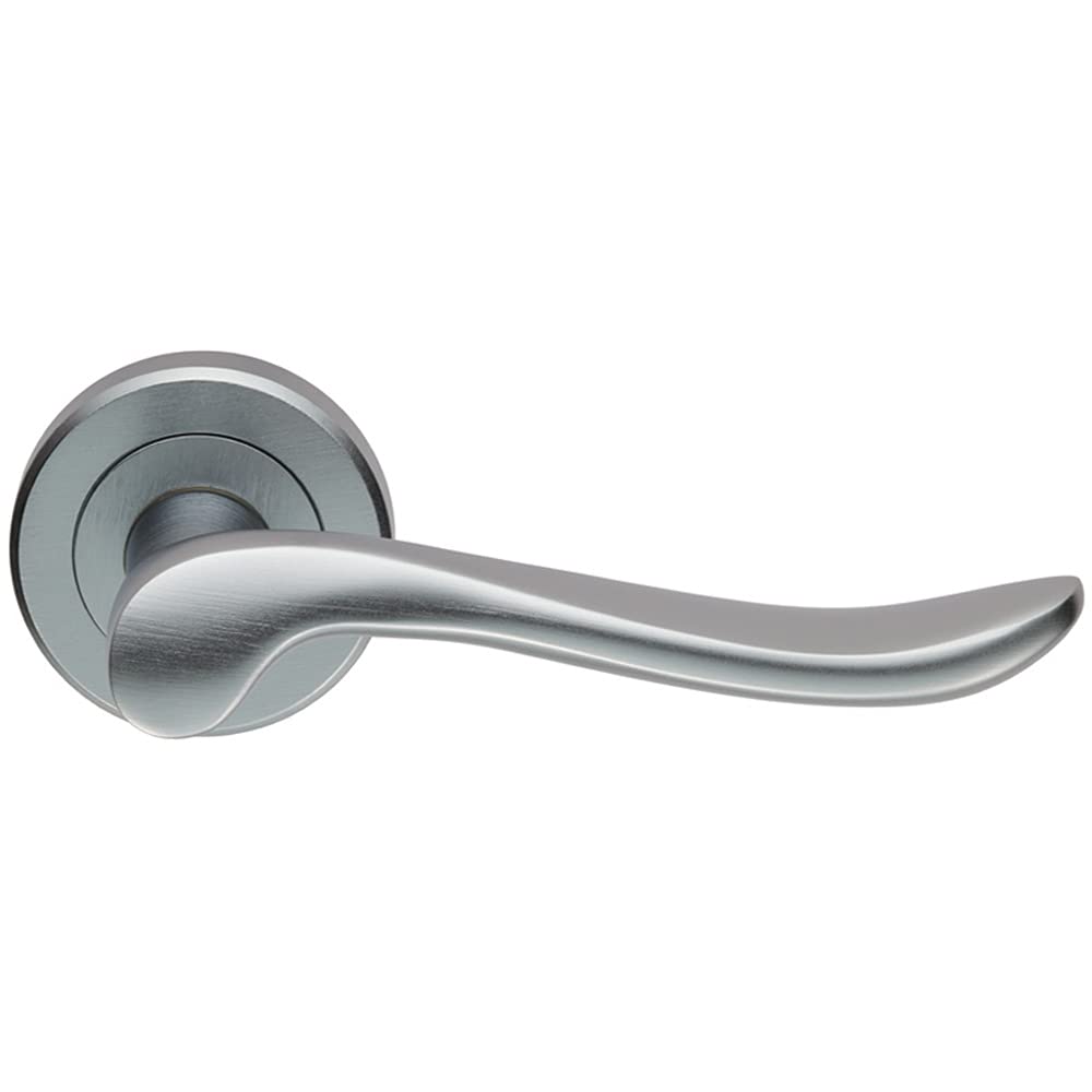 Loops Pair Scroll Shaped Lever Handle on Round Rose - Concealed Fix - Satin Chrome | Door Handle Lever on Screwless Rose - Internal Door Hardware - Screws, Fixings and Spindle Included