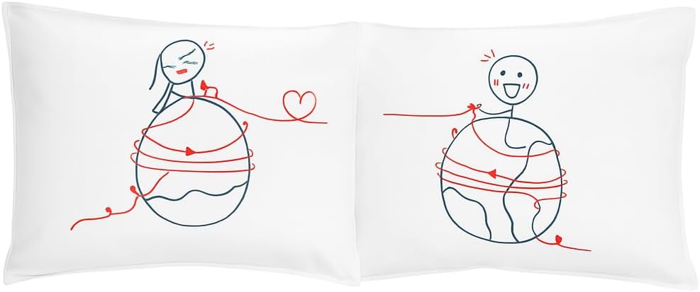 Couple Pillowcases Set of 2, Together Apart Long Distance Relationship Pillow Covers, Romantic Satin Bedding Gift for Him and Her, Boyfriend Girlfriend Husband Wife, Fits 27 x 18 Inch Pillows