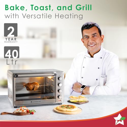 Image of Wonderchef Oven Toaster Griller (OTG) - 40 litres, Black - with Rotisserie,Auto-Shut Off, Heat-Resistant Tempered Glass, Multi-Stage Heat Selection | | Bake, Grill, Roast | Easy clean