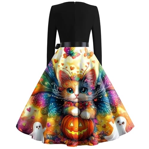 OIOLOYJM Sexy Plus Size Halloween Costumes Woman 2025 Long Sleeve V Neck Printed Gothic Retro Formal Party Dresses for Women