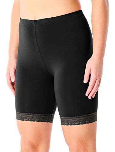 Merry Style Mujer Short Leggings de Talla Alta Viscosa con Encaje High Waist MS10-431 (Negro, XL)