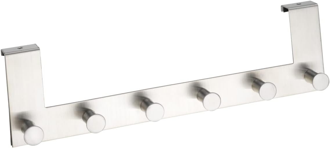 WENKO 4468060100 Door Clothes Rack Celano 6 Hooks, Metal Stainless Steel, 39 x 11 x 5.5 cm, Matt