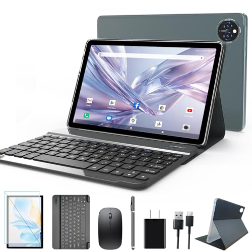 ANTEMPER Android Tablet 10 Inch 4G Cellular Tablets Octa-Core 128GB Storage + 14GB RAM/ 1TB Expandable 5G WiFi 8000mAh Battery Bluetooth 5.0 13MP+8MP Camera Tableta with Keyboard/Case Gray