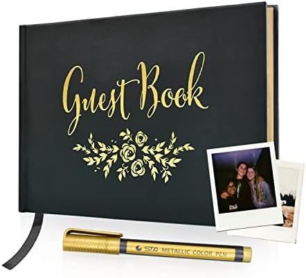 Wedding Guest Book - Classic Polaroid Reception Guestbook Perfect Sign In Book for Wedding Anniversary Birthday Baby Shower - Alternative Guestbook with Foil & Bookmark - 9" x 6" Black (100 pages)