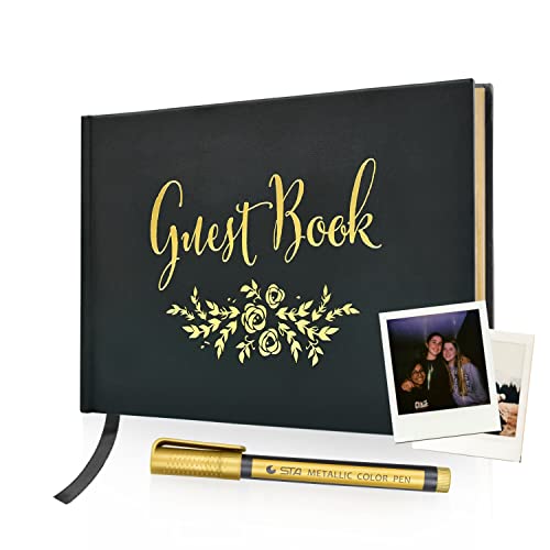 Wedding Guest Book - Classic Polaroid Reception Guestbook Perfect Sign In Book For Wedding Anniversary Birthday Baby Shower - Alternative Guestbook With Foil & Bookmark - 9" X 6" Black (100 Pages) #TOP22