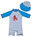 Produktbild G-Kids Kinder Jungen Badeanzug Bademode Einteiler UPF 50+ UV Schützend  Schwimmanzug mit Sonnenhut,Blau/Weiss,90-100 (Etikette 2)