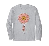 pink ribbon sunflower breast cancer awareness donne, ragazze maglia a manica
