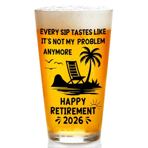 Zunaked Retirement Gifts for Men 2026 - Premium Beer Glass Retired Gifts for Dad, Mom, Grandpa or Husband - Best Retirement Gift for Coworker, Boss, Friend - 16 OZ Beer Glass by Zunaked - Used condition - US$7.86