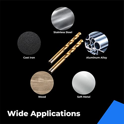 Amoolo 1/4" Titanium Drill Bits (10Pcs), Premium 4341 Hss Metal Drill Bits For Wood, Metal, Steel, Plastic, Aluminum Alloy #TOP5