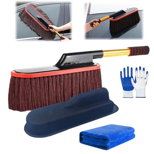 Plumero Nicetopu para Autos, Plumero Exterior Antirrayas, Cepillo de Lavado con Mango Largo, Plumeros de Microfibra para Limpiar Camiones y Motos, Plumeros Exteriores Antirrayas (A)