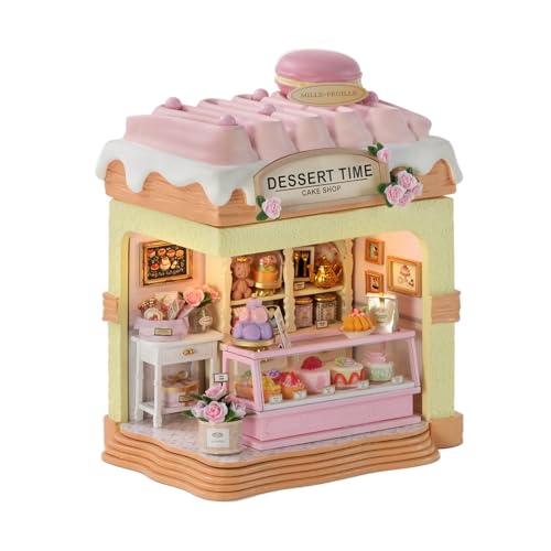 Juego de construcción de madera miniatura de tienda de fresas con luz y música
