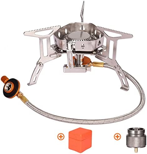 Portable Backpacking Stove with Piezo Ignition Windproof Camping Gas Stove Camp Stove Foldable Burner with Propane Canister Adapter for Outdoor Camping Hiking Picnic