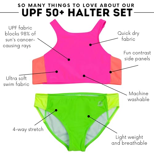 Image of SwimZip Girls' Halter Top and Bikini Bottom 2 Piece Set UPF 50+ Sun Protection