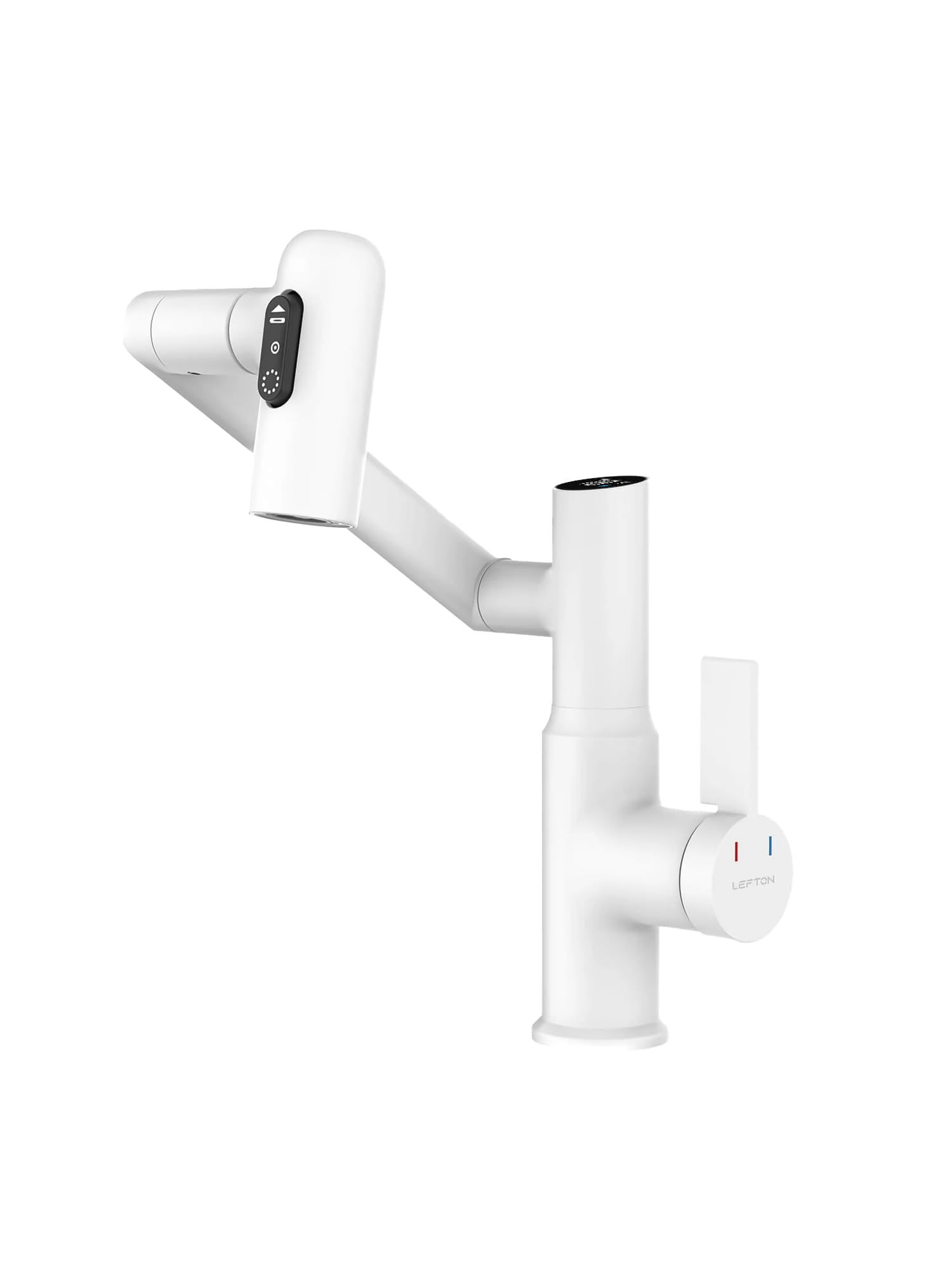 Lefton Rotatable Bathroom Faucet with Temperature Display in Fahrenheit (Batteries-Free), 3 Water Outlet Modes, White, BF2204-4