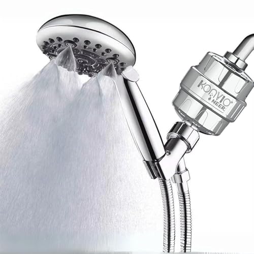 Image of Konvio Neer 22-stage advanced Shower Filter for Hard Water | Multi-Stage Borewell /Tanker Water Softener for Bathroom, for better hair and skin | Chrome Finish (22-Stage, Pack of 1 + Extra Cartridge)
