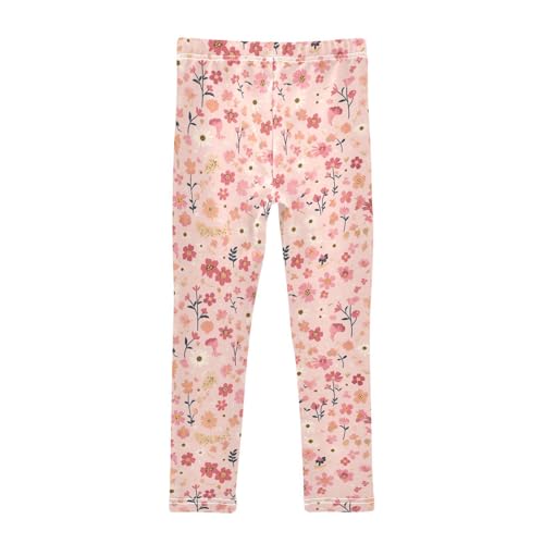 A Pattern of Flowers in Pink Kids Girl's Cotton Leggings Stretch High Waisted Athleisure Pants Running2