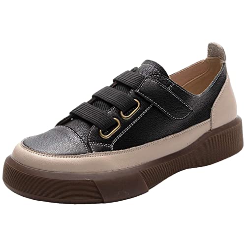 Baskets Rétro Cuir Véritable Femme Chaussures Basses Artisanales à Boucles